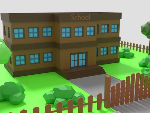 low poly cartoon school scene 3D Model