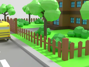 low poly cartoon school scene 3D Model