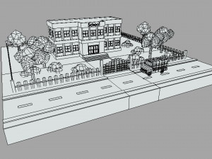 low poly cartoon school scene Modelo 3D