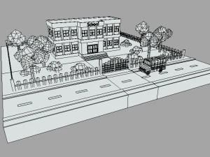 low poly cartoon school scene 3D Model