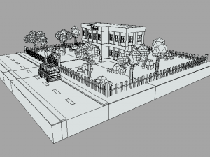 low poly cartoon school scene Modelo 3D