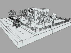 low poly cartoon school scene 3D Model