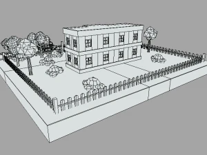 low poly cartoon school scene 3D Model