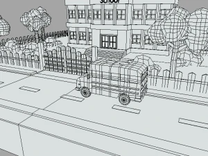 low poly cartoon school scene 3D Model