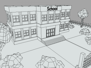 low poly cartoon school scene Modelo 3D