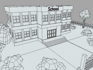low poly cartoon school scene 3D Model