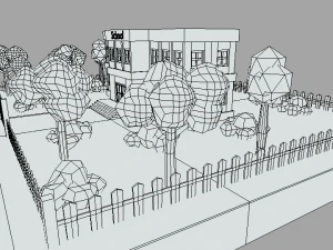low poly cartoon school scene 3D Model