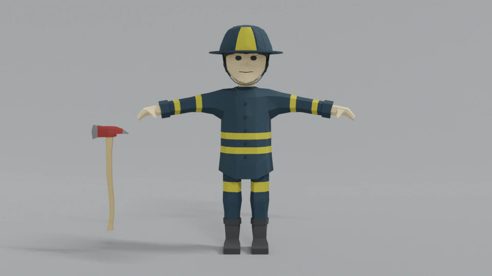 low poly cartoon firefighter 3D Model .c4d .max .obj .3ds .fbx .stl .blend 