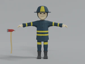 लो पॉली कार्टून फायर फाइटर 3D मॉडल