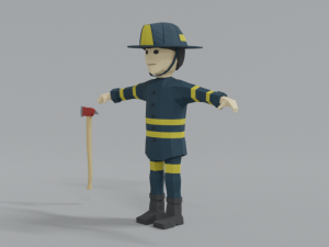 low poly cartoon firefighter Modelo 3D