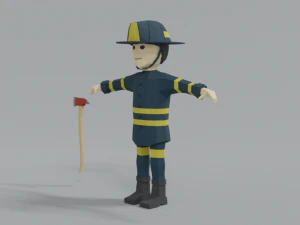 low poly cartoon firefighter 3D Model