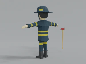 low poly cartoon firefighter 3D Model