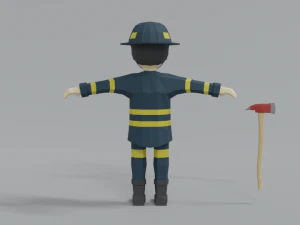 low poly cartoon firefighter 3D Model
