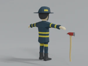 low poly cartoon firefighter 3D Model