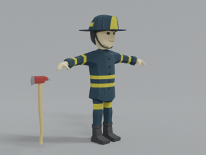 low poly cartoon firefighter Modelo 3D