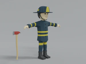 low poly cartoon firefighter 3D Model