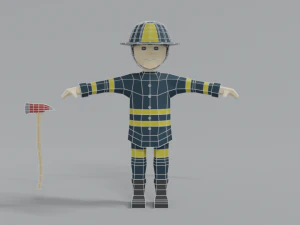 low poly cartoon firefighter 3D Model