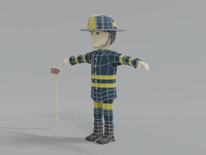 low poly cartoon firefighter 3D Model
