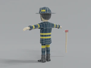 low poly cartoon firefighter 3D Model