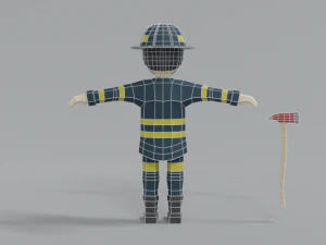 low poly cartoon firefighter 3D Model