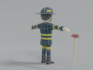low poly cartoon firefighter 3D Model