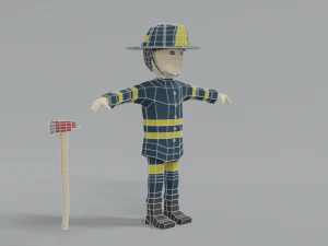 low poly cartoon firefighter 3D Model
