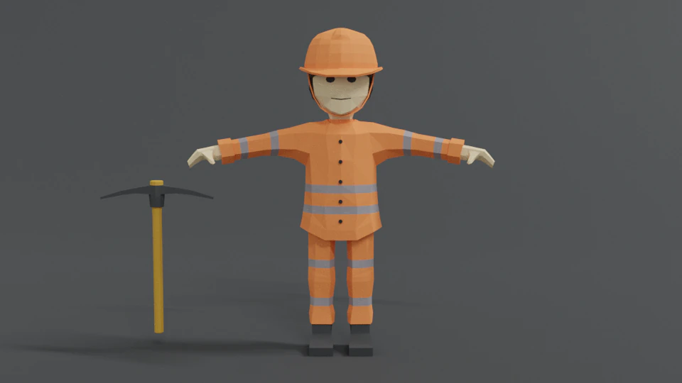 low poly cartoon street worker 3D Model .c4d .max .obj .3ds .fbx .stl .blend 