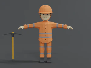 low poly cartoon street worker 3D Model