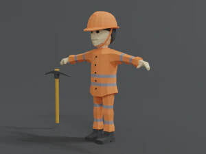 low poly cartoon street worker 3D Model