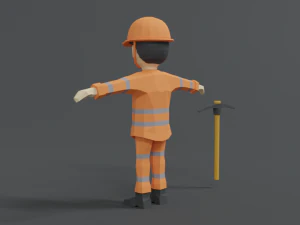 low poly cartoon street worker 3D Model