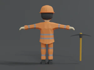 low poly cartoon street worker 3D Model