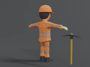 low poly cartoon street worker 3D Model