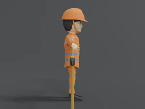low poly cartoon street worker 3D Model
