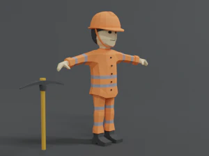 low poly cartoon street worker 3D Model