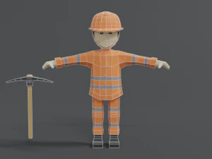 low poly cartoon street worker 3D Model