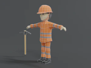 low poly cartoon street worker 3D Model