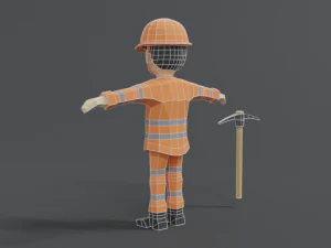 low poly cartoon street worker 3D Model