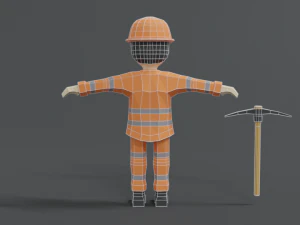 low poly cartoon street worker 3D Model