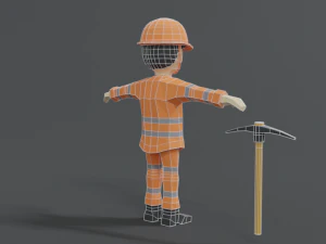 low poly cartoon street worker 3D Model