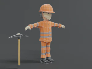 low poly cartoon street worker 3D Model