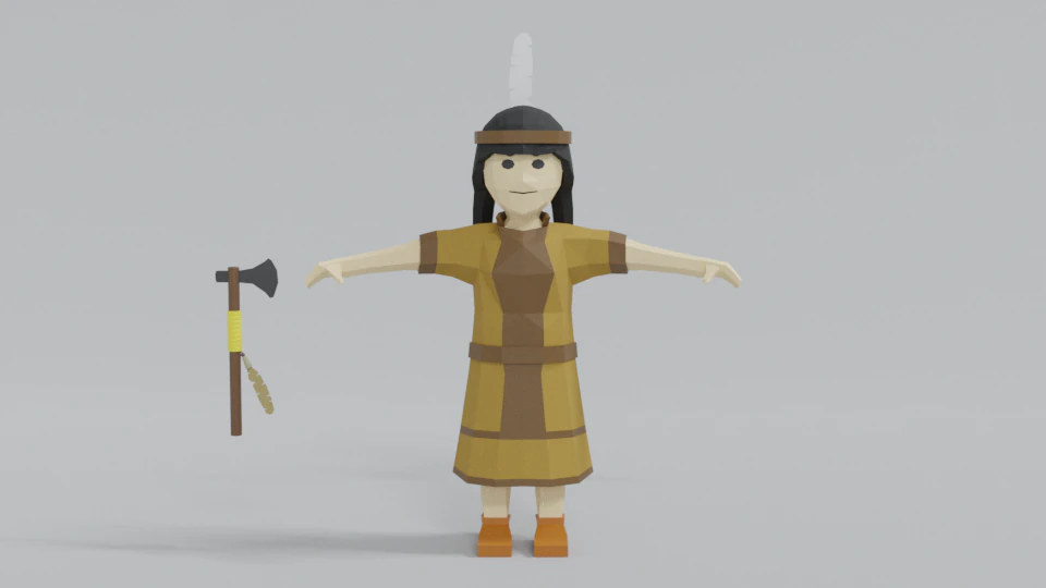 low poly cartoon native indian woman 3D Model .c4d .max .obj .3ds .fbx .stl .blend