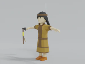 low poly cartoon native indian woman 3D Model