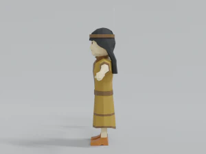 low poly cartoon native indian woman 3D Model