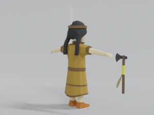 low poly cartoon native indian woman 3D Model
