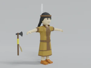 low poly cartoon native indian woman 3D Model