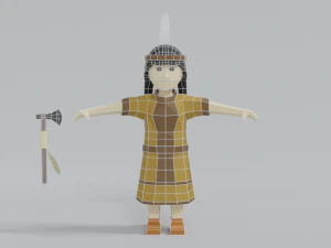 low poly cartoon native indian woman 3D Model