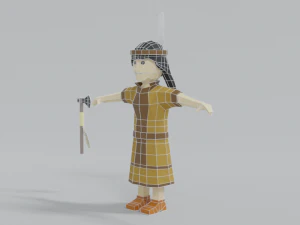low poly cartoon native indian woman 3D Model