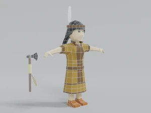 low poly cartoon native indian woman 3D Model