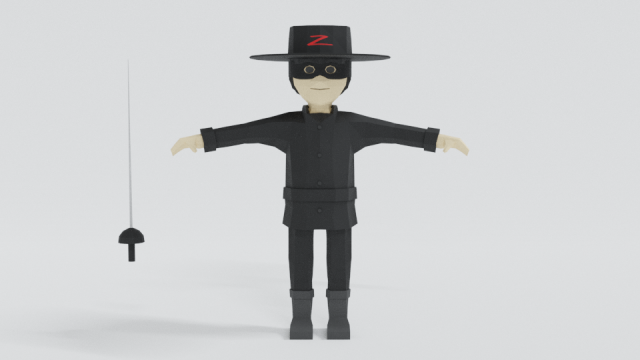 low poly cartoon zorro 3D Model .c4d .max .obj .3ds .fbx .stl .blend 