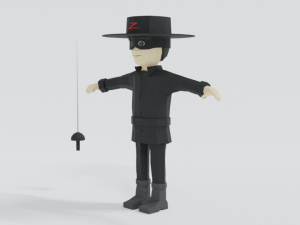 low poly cartoon zorro 3D Model